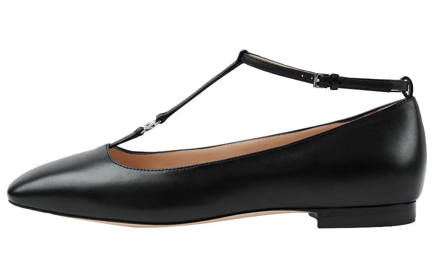 (Women) Gucci Monogram Leather Ballet Flats 'Black' 723449-BKO00-1000