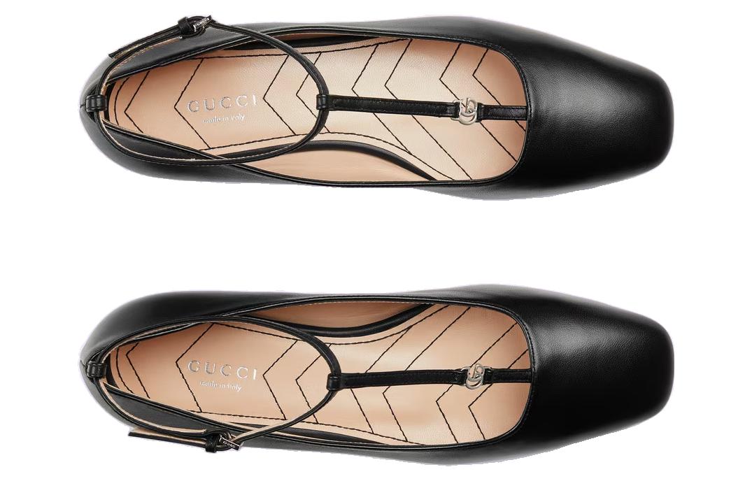 Lookbook (W) Gucci Flat Ballerina Kulit Monogram 'Hitam' 723449-BKO00-1000