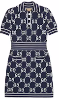 (Women) Gucci Monogram Print Short-Sleeve Mini Dress Navy Blue 753920-XKCAN-4769 (Women) Gucci Monogram Print Short-Sleeve Mini Dress Navy Blue 753920-XKCAN-4769