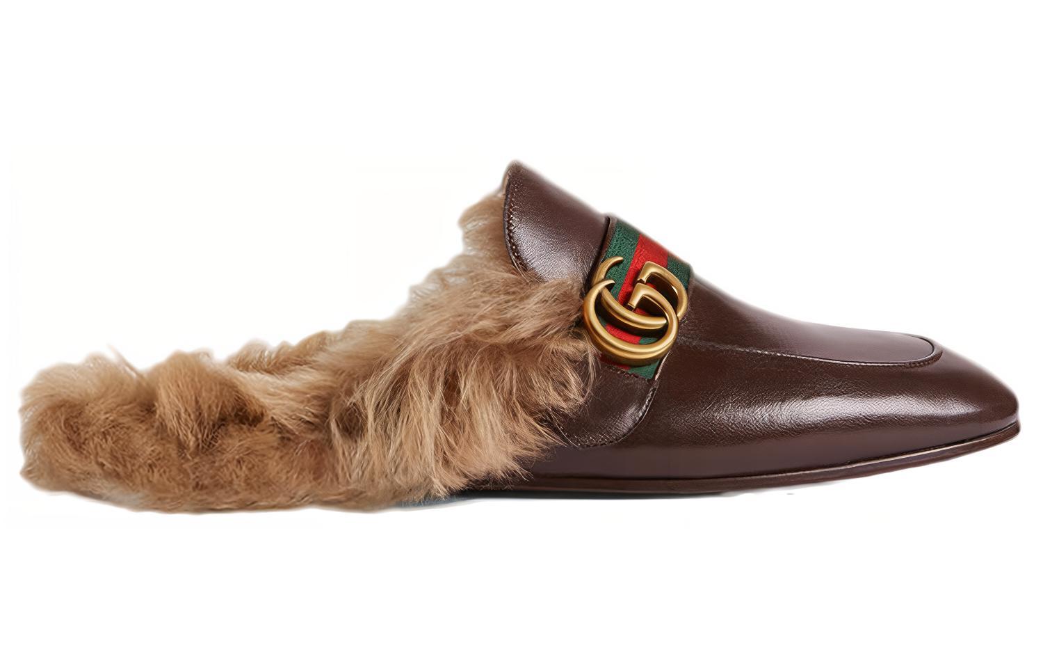 Order GUCCI 古馳 雙G搭扣 皮革 時尚穆勒平底鞋 棕色