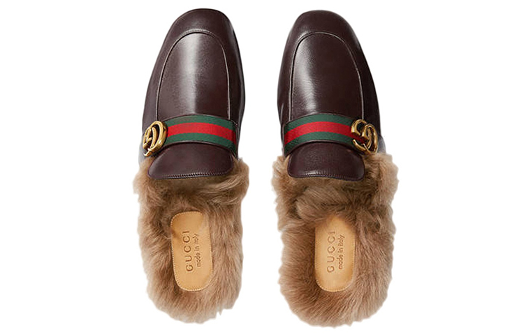 Lookbook GUCCI 古馳 雙G搭扣 皮革 時尚穆勒平底鞋 棕色