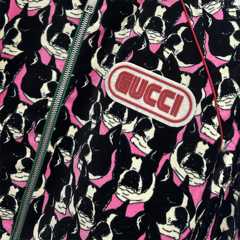 Shop (W) 구찌 멀티컬러 애니멀 프린트 야구 칼라 집업 재킷 523673-ZLK04-5115