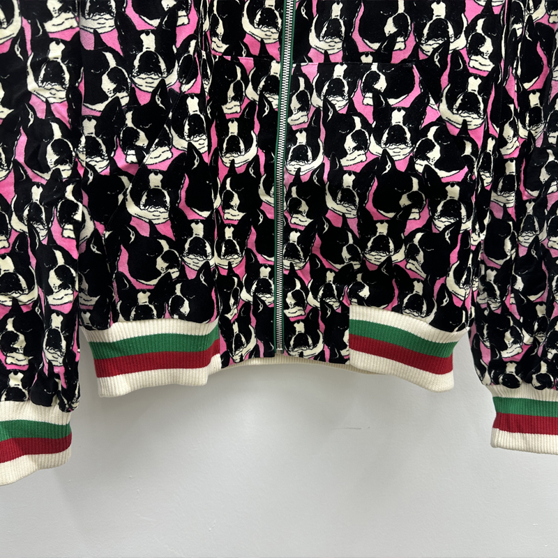 Purchase (W) 구찌 멀티컬러 애니멀 프린트 야구 칼라 집업 재킷 523673-ZLK04-5115