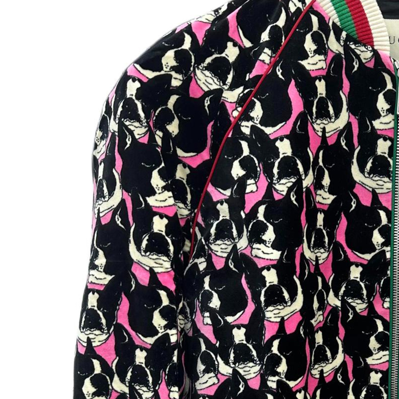 Details for (W) 구찌 멀티컬러 애니멀 프린트 야구 칼라 집업 재킷 523673-ZLK04-5115