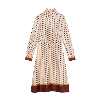 (Women) Gucci Multicolor Equestrian Print Long Sleeve Mid-Length Dress for Women 770153-ZAOWE-9376