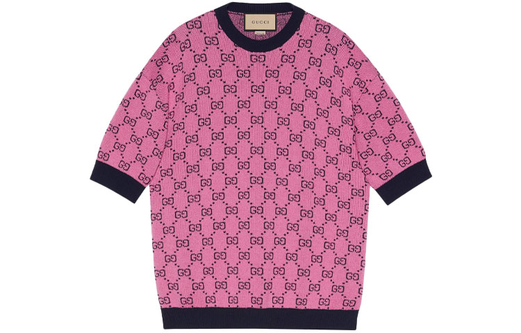 (Women) GUCCI Multicolor Logo Print Pink Wool Sweater for Women. 662038-XKBXI-5152