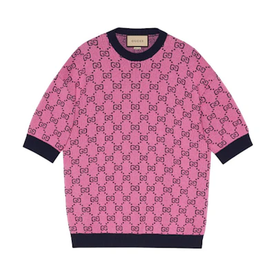 (Women) GUCCI Multicolor Logo Print Pink Wool Sweater for Women. 662038-XKBXI-5152