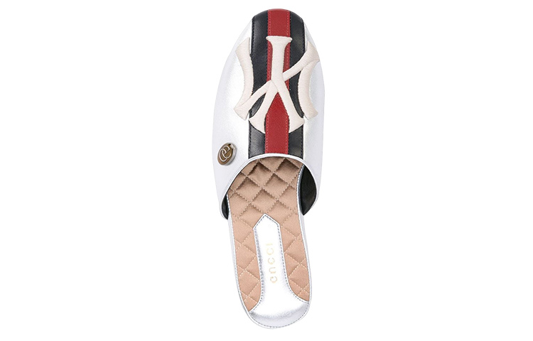 (W) Gucci NY Yankee Slippers Silver Leather 圖 4