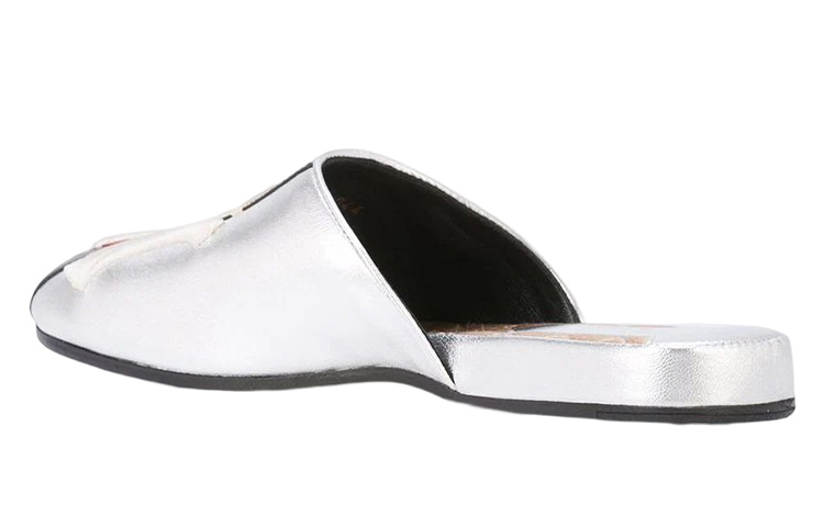 (W) Gucci NY Yankee Slippers Silver Leather 圖 5