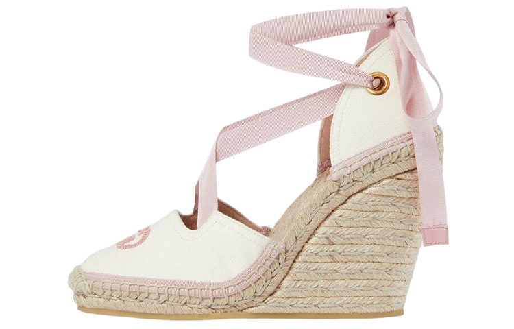 (Women) Gucci Open Toe Canvas Wedge Sandals 'White' 725836-FAA7L-9099