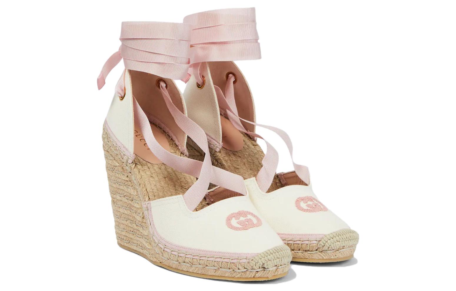 Shop (W) Sandales Compensées Ouvertes en Toile Gucci ''Blanc'' 725836-FAA7L-9099
