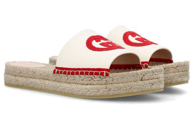 Lookbook (W) Gucci Offene Zehen Slides ''Weiß Rot'' 725832-KIFD0-9175
