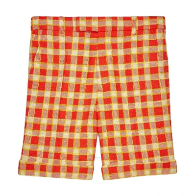 (Women) Gucci Orange Check Print Zipper Fly Straight Casual Shorts 609574-ZACQC-6405