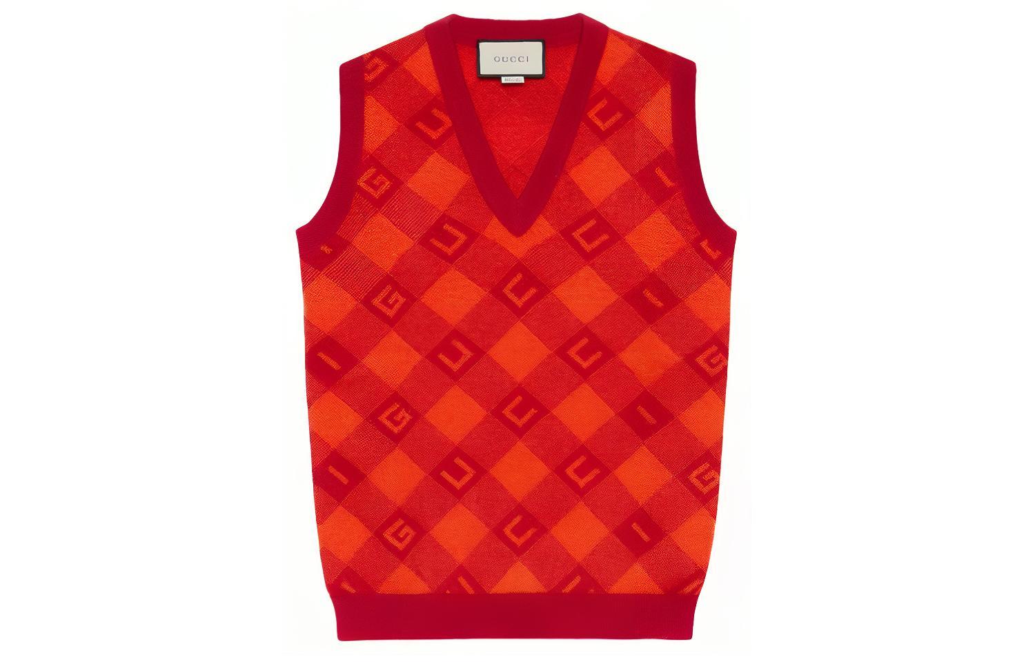 (Women) Gucci Orange V-Neck Checkered Vest 650397-XKBM8-6124