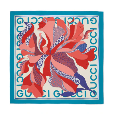 (Women) GUCCI Oversized Floral Print Silk Scarf Women’s Blue 741945-3G001-4678