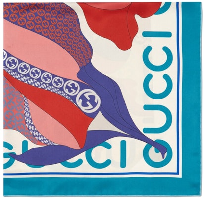 (W) GUCCI オーバーサイズ フローラルプリント シルクスカーフ レディース ブルー 741945-3G001-4678 Lookbook (W) GUCCI オーバーサイズ フローラルプリント シルクスカーフ レディース ブルー 741945-3G001-4678