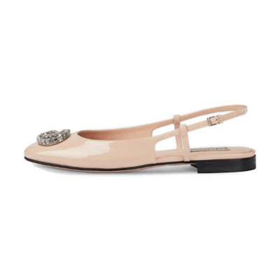 (W) Gucci Patent Leather Buckle Flats 'Light Pink'