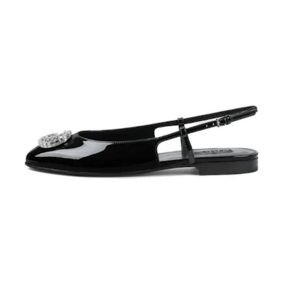 (W) Gucci Patent Leather Flat Pointed Buckle 'Black Casual'