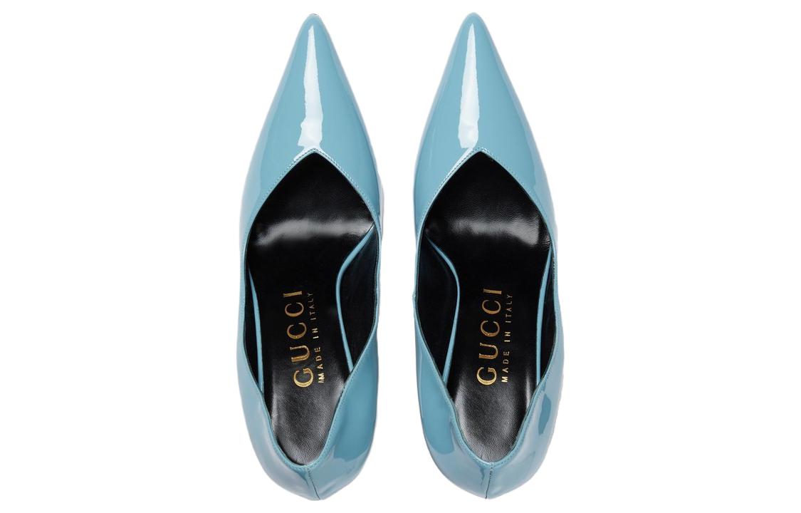 Shop GUCCI古馳 漆皮 時尚套腳 細跟 高跟鞋 女款 淺藍色