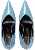 Shop (W) Gucci Tumit Tinggi Kulit Patent 'Slip-On Fesyen Biru Muda' 716687-AAA0P-4514