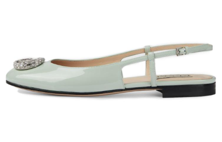 (Women) Gucci Patent Leather Pointed-Toe Flat with Buckle 'Pale Green' 762765-BNC00-3401