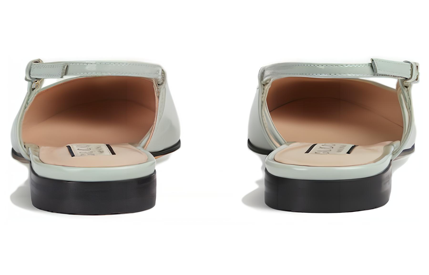 Shop (W) Gucci Kasut Rata Kulit Berkilat Bertumit Runcing dengan Gesper 'Hijau Pudar' 762765-BNC00-3401