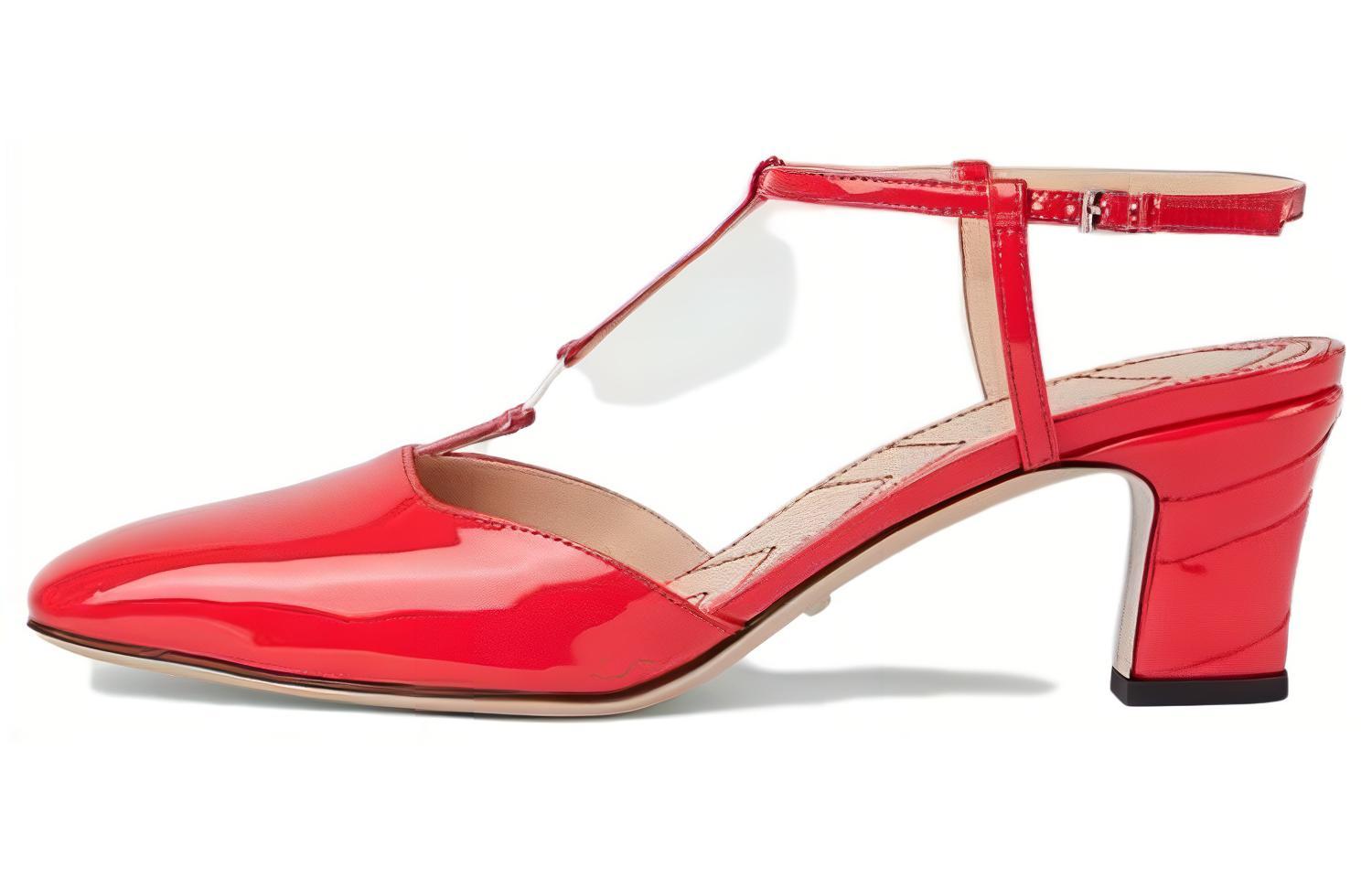 (Women) Gucci Patent Leather Round Toe Buckle 'Red High Heels' 723446-BNC00-6406