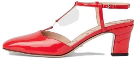 (Women) Gucci Patent Leather Round Toe Buckle 'Red High Heels' 723446-BNC00-6406 (Women) Gucci Patent Leather Round Toe Buckle 'Red High Heels' 723446-BNC00-6406