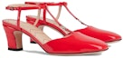 Lookbook (W) Gucci Kulit Berkilat Hujung Bulat Buckle 'Tumit Tinggi Merah' 723446-BNC00-6406