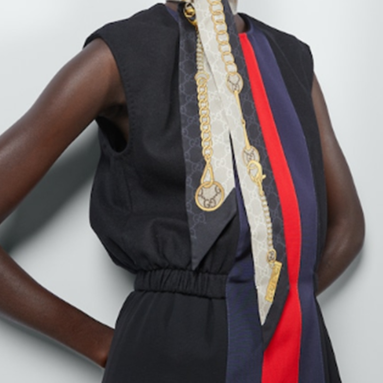 (Women) GUCCI Patterned Jacquard Silk Scarf Brown  Accessories 7748193G0011079 圖 4