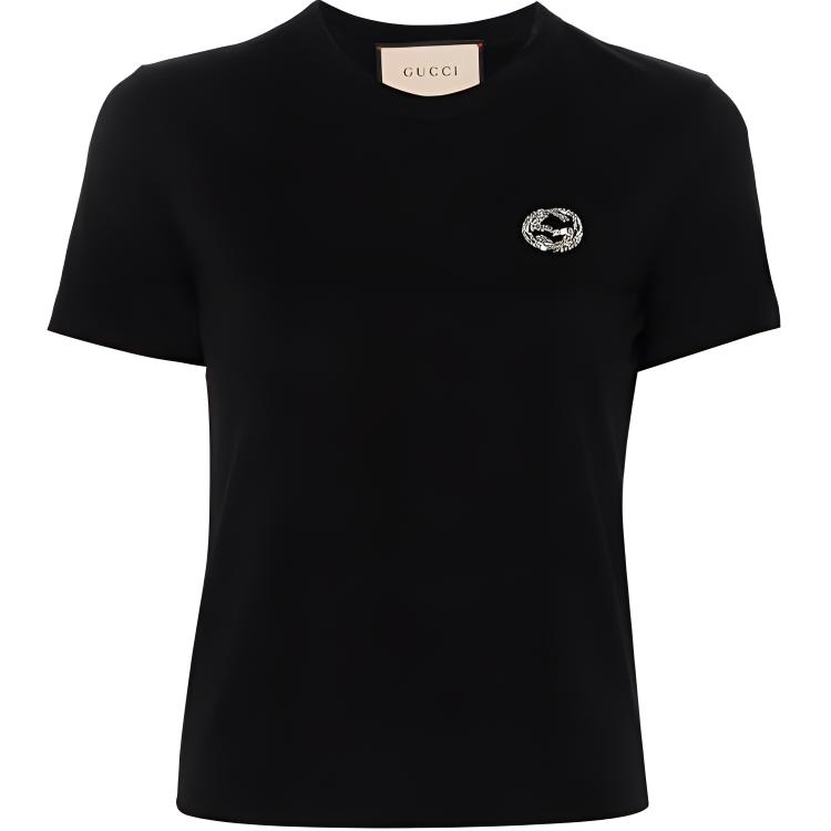 (Women) Gucci Patterned Print Black Short Sleeve T-Shirt SS24 748287-XJGDK-1043