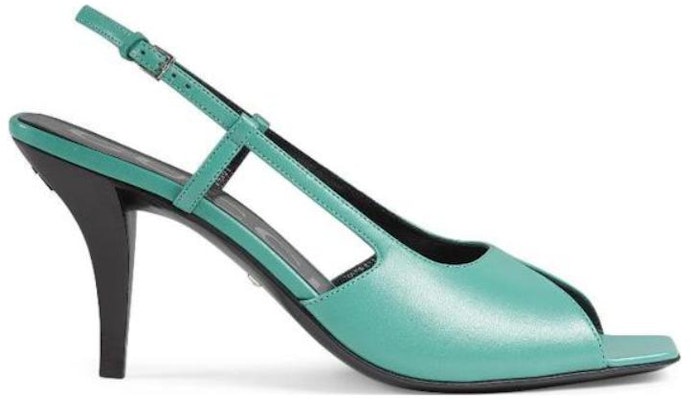 (Women) Gucci Peep Toe Leather Slingback Heels Teal 695307-C9D00-3922 Order (Women) Gucci Peep Toe Leather Slingback Heels Teal 695307-C9D00-3922