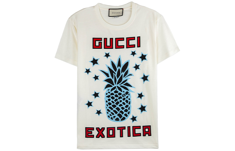 (Women) GUCCI Pineapple Print Loose T-Shirt Light Beige Gift 520 615044-XJCRE-9095