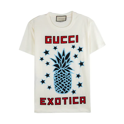 (Women) GUCCI Pineapple Print Loose T-Shirt Light Beige Gift 520 615044-XJCRE-9095