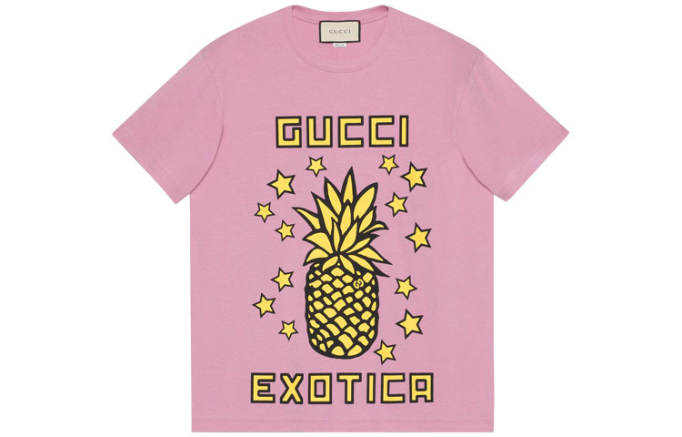 (Women) Gucci Pineapple Print Pink T-Shirt SS21 Collection 615044-XJCRE-5334