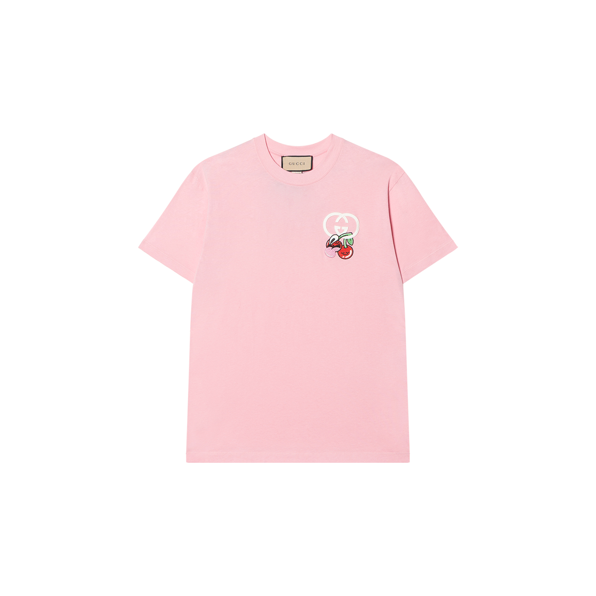 (Women) Gucci Pink Crew Neck Relaxed Fit T-Shirt with Food Print Logo 776596-XJGHK-5358