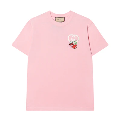 (Women) Gucci Pink Crew Neck Relaxed Fit T-Shirt with Food Print Logo 776596-XJGHK-5358