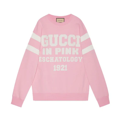 (Women) Gucci Pink Crew Neck Sweatshirt with Heart Apple Design 662081-XJDL6-5904
