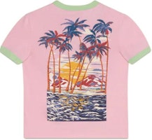 (Women) Gucci Pink Flocked Logo Slogan T-Shirt 695816-XJED4-5904 (Women) Gucci Pink Flocked Logo Slogan T-Shirt 695816-XJED4-5904
