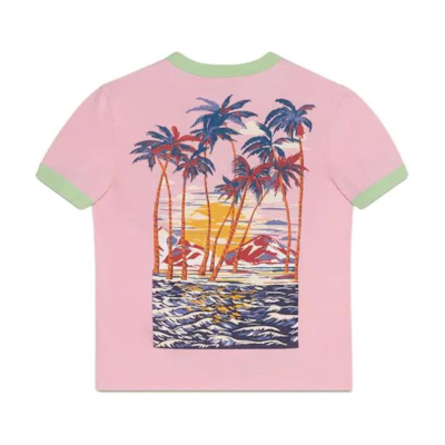 (Women) Gucci Pink Flocked Logo Slogan T-Shirt 695816-XJED4-5904