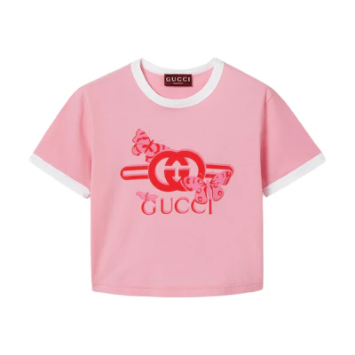 (Women) Gucci Pink FW24 Logo Butterfly Print Short Sleeve Crop Top Tee 789296-XJGL8-5904