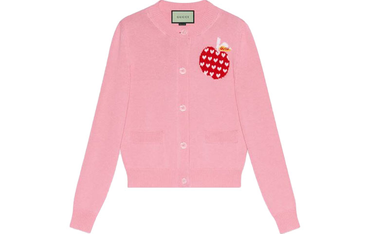 (Women) Gucci Pink Heart Apple Motif Wool Sweater 664354-XKBYU-5943