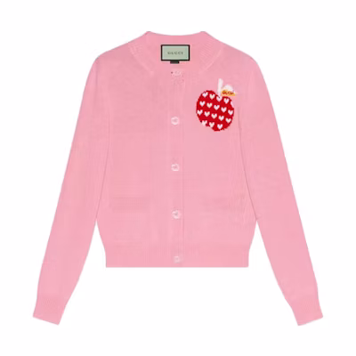 (Women) Gucci Pink Heart Apple Motif Wool Sweater 664354-XKBYU-5943