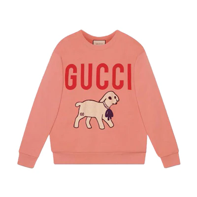 (Women) Gucci Pink Lamb Print Long Sleeve Sweatshirt 469250-XJBUE-5774