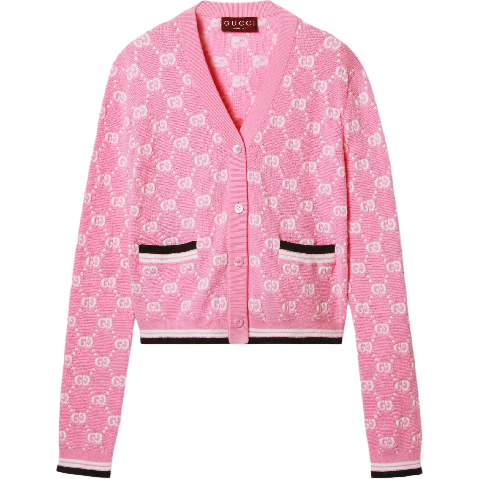 (Women) Gucci Pink Lido Logo V-Neck Button Knit Cardigan 788767-XKD1R-5841