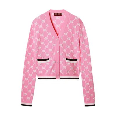 (Women) Gucci Pink Lido Logo V-Neck Button Knit Cardigan 788767-XKD1R-5841