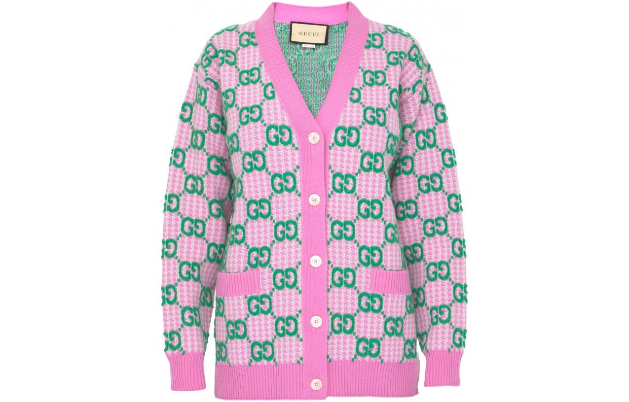 (Women) Gucci Pink Logo V-Neck Cardigan Sweater 727110-XKCM8-5598