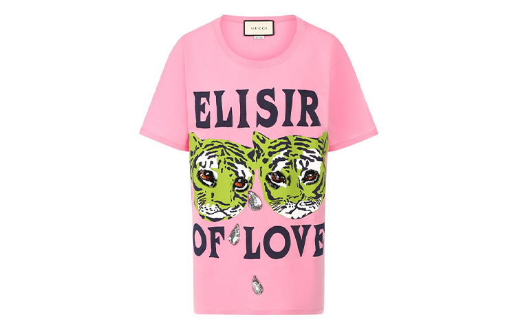 Buy (W) 古驰粉色常规版型棉质虎头印花T恤。 492347-XJBHQ-5901