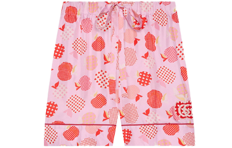 (Women) Gucci Pink Shorts with Apple Print and Drawstring Waist 663364-ZAHH7-5943