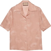 (Women) Gucci Pink Silk Jacquard Short Sleeve Sun Protection Shirt 68654-7ZAA67-5981 (Women) Gucci Pink Silk Jacquard Short Sleeve Sun Protection Shirt 68654-7ZAA67-5981